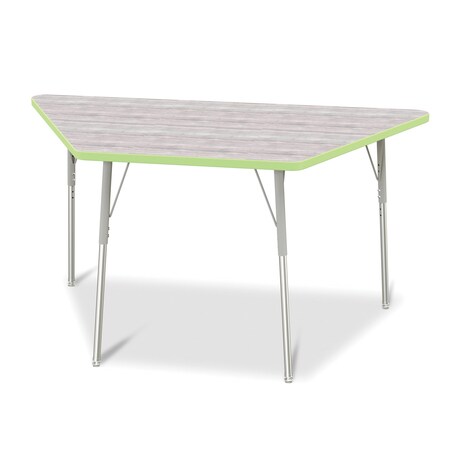 Jonti-Craft Berries Trapezoid Activity Table, 30 in. x 60 in., A-height, Driftwood Gray/Key Lime/Gray 6443JCA451